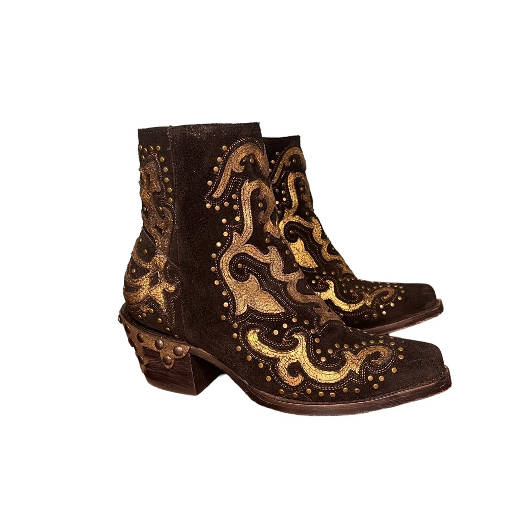 Corral Women’s Black Leather Metallic Western Heeled Ankle Boots